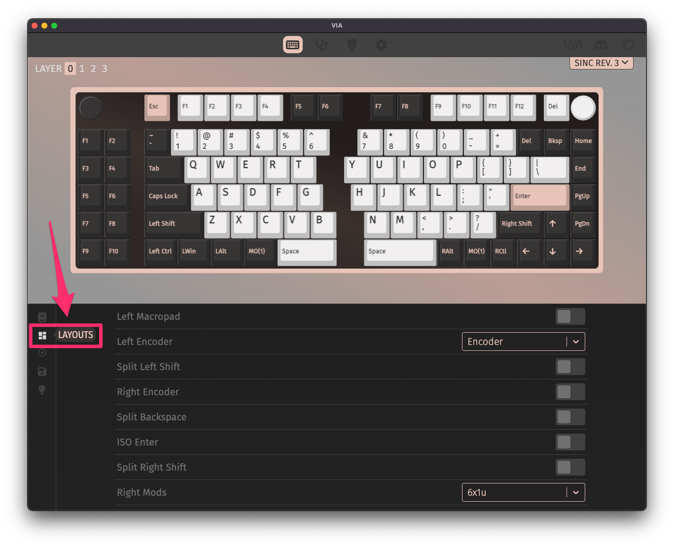 VIA Layouts Tab