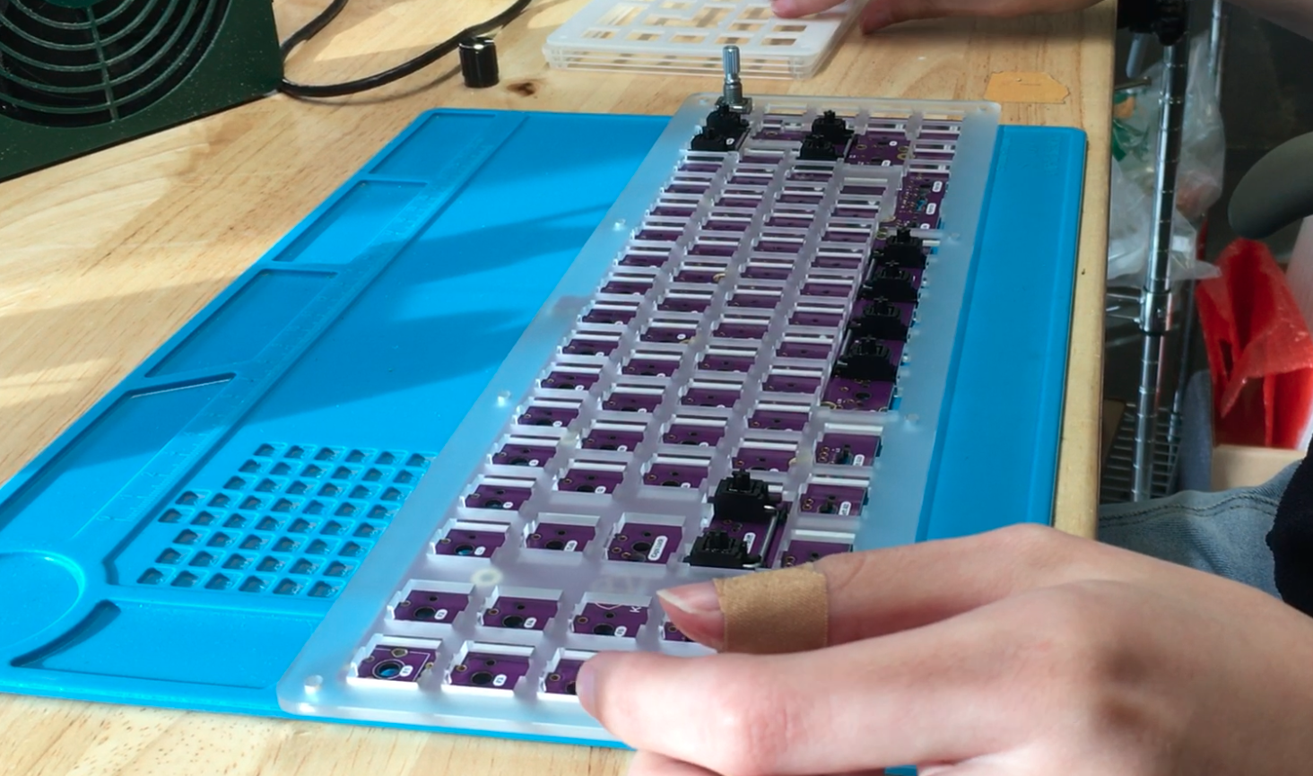 Acrylic support layer placed over PCB