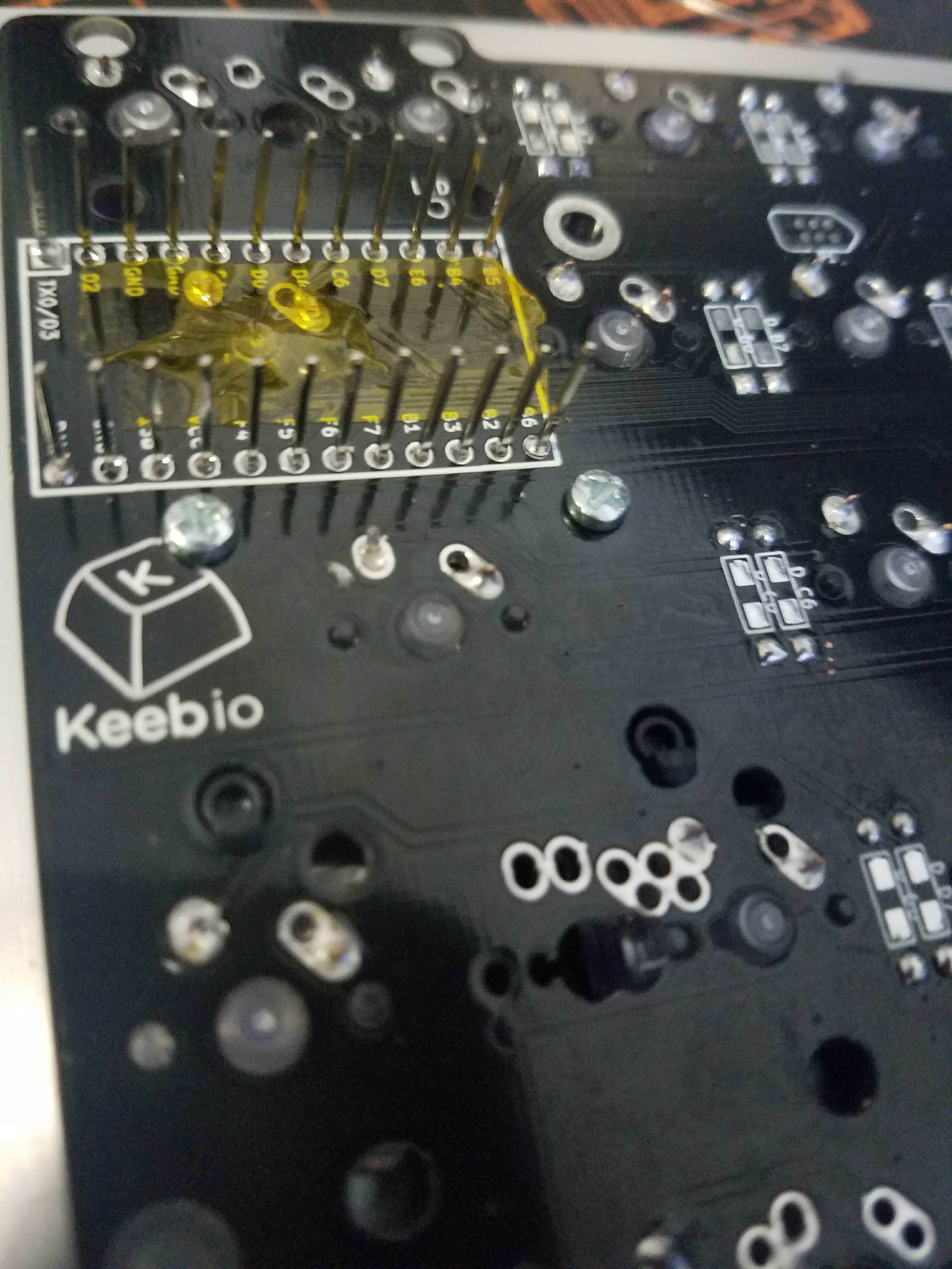 Pro Micro soldered to PCB with Kapton tape
