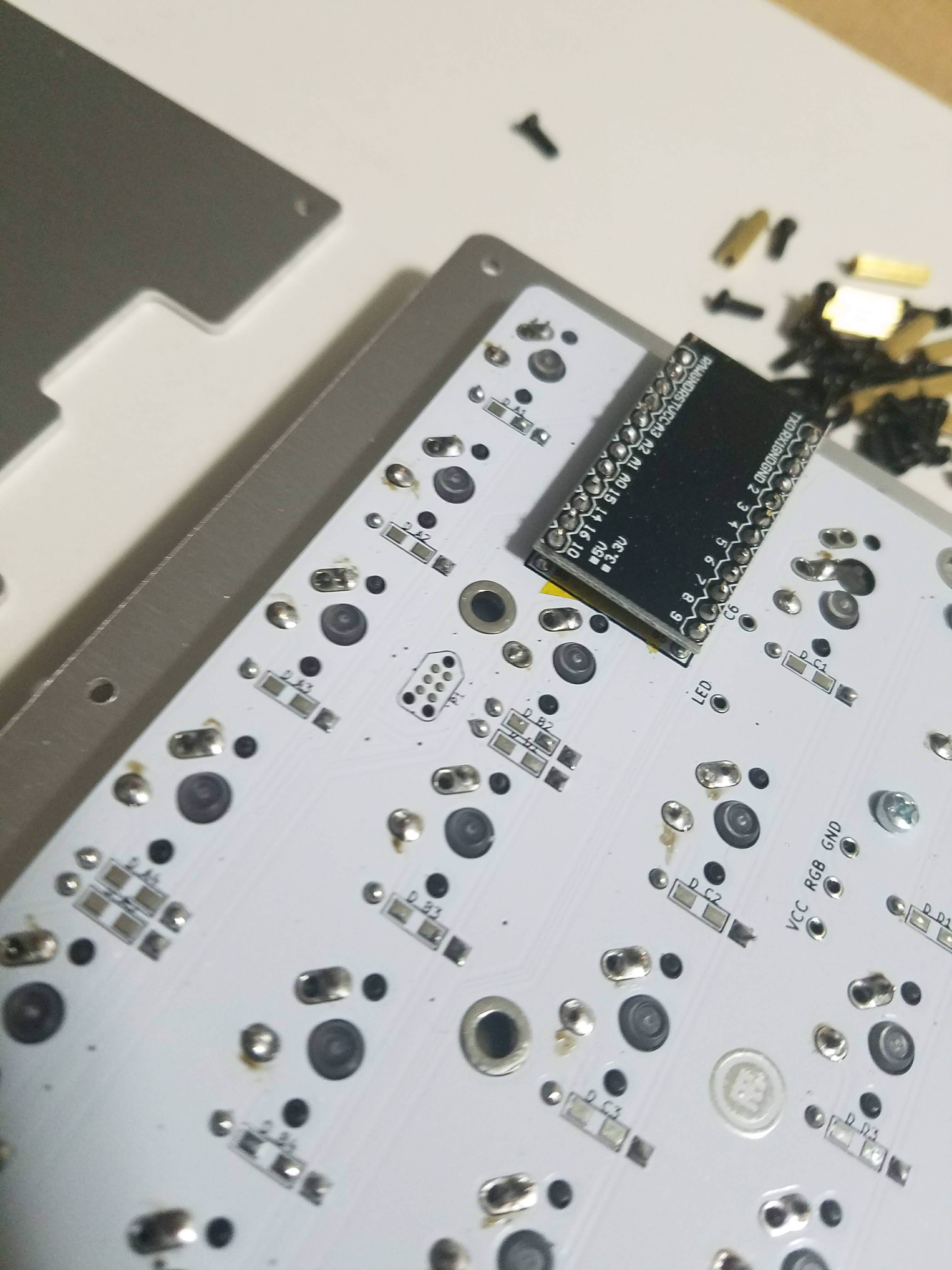 Pro Micro soldered to PCB with flush-cut pins