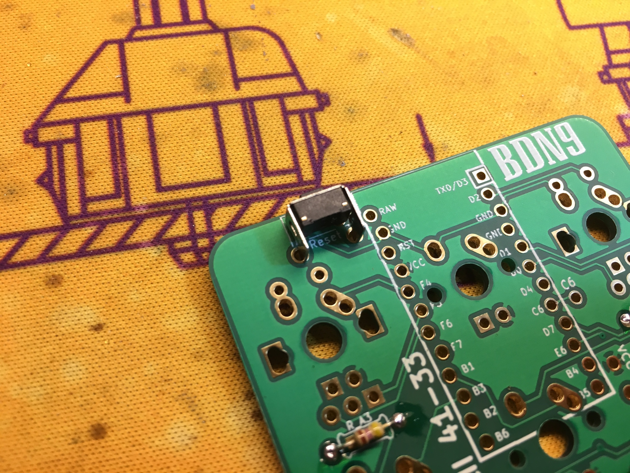 Reset button soldered on PCB