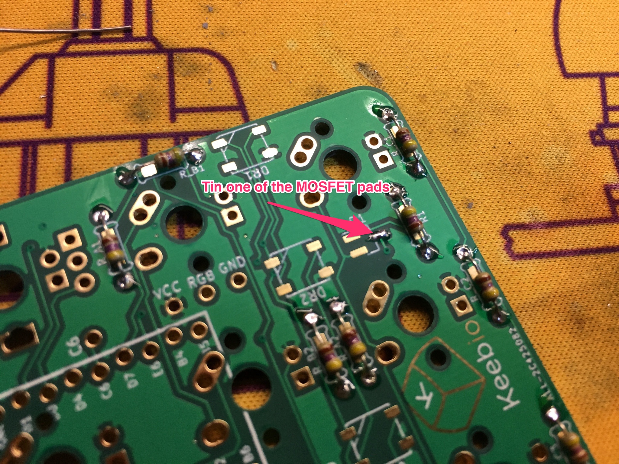 Solder added to one MOSFET pad