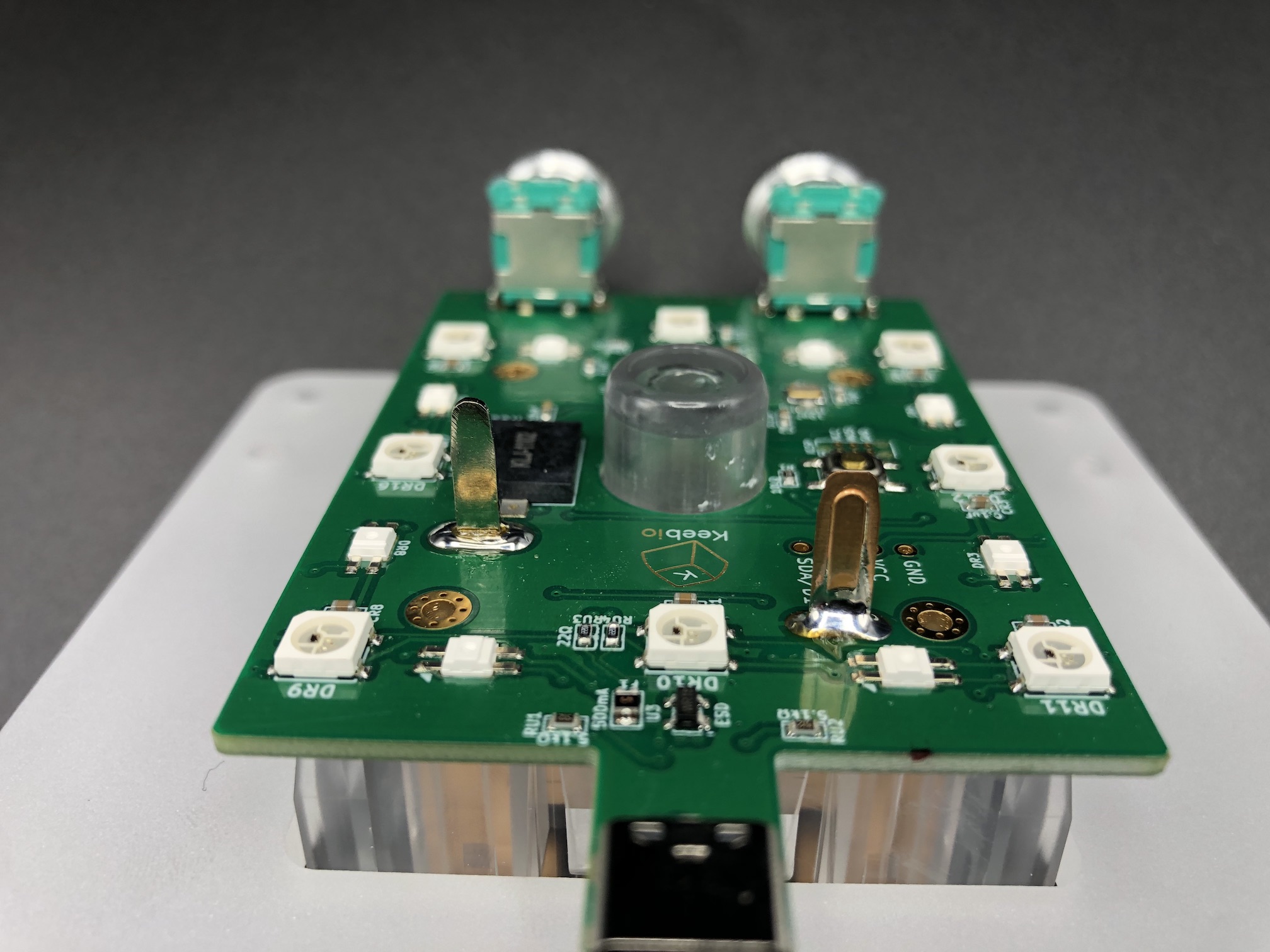 Big switch legs soldered on PCB top