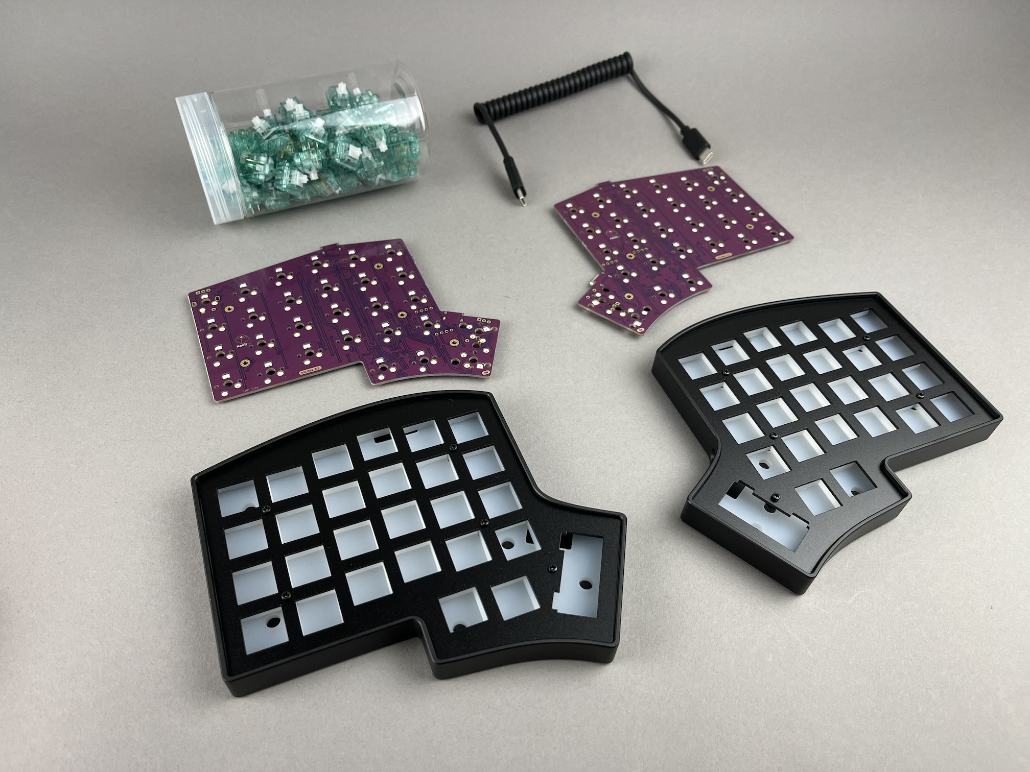 Iris SE kit parts laid out