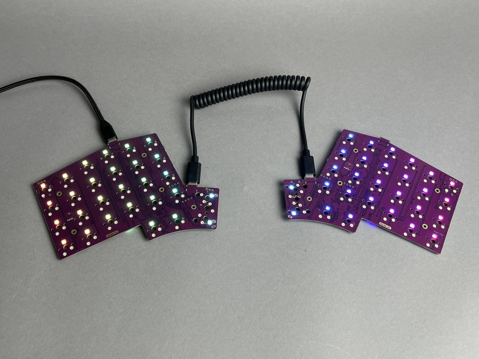 Both PCBs connected with LEDs lit