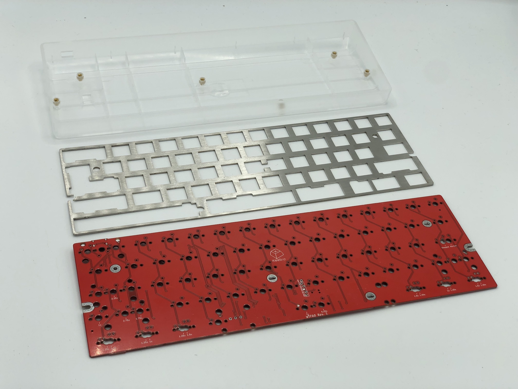 WTF60 PCB, switch plate, and case laid out