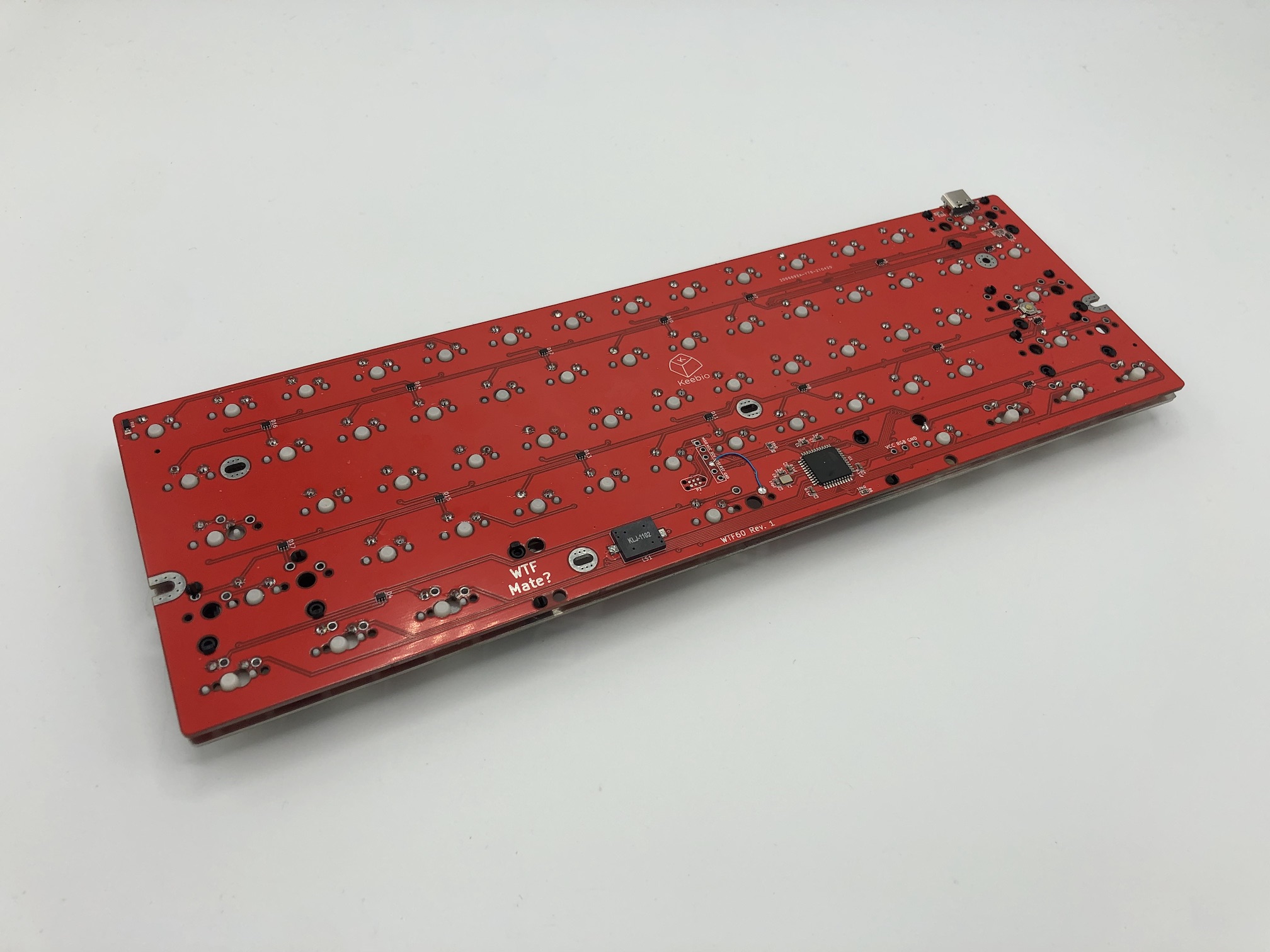 Underside of PCB with switches soldered