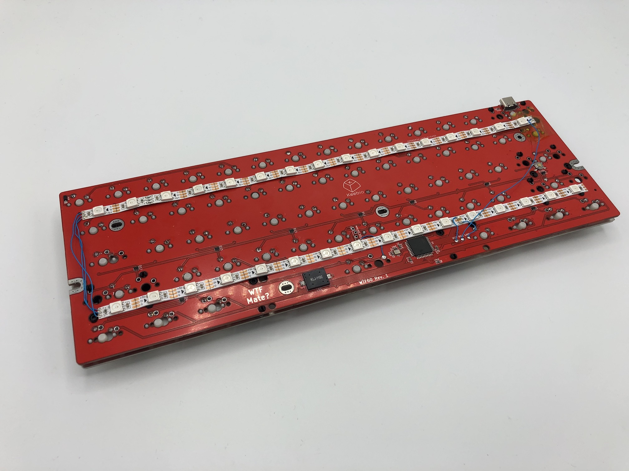 RGB strips installed on PCB underside