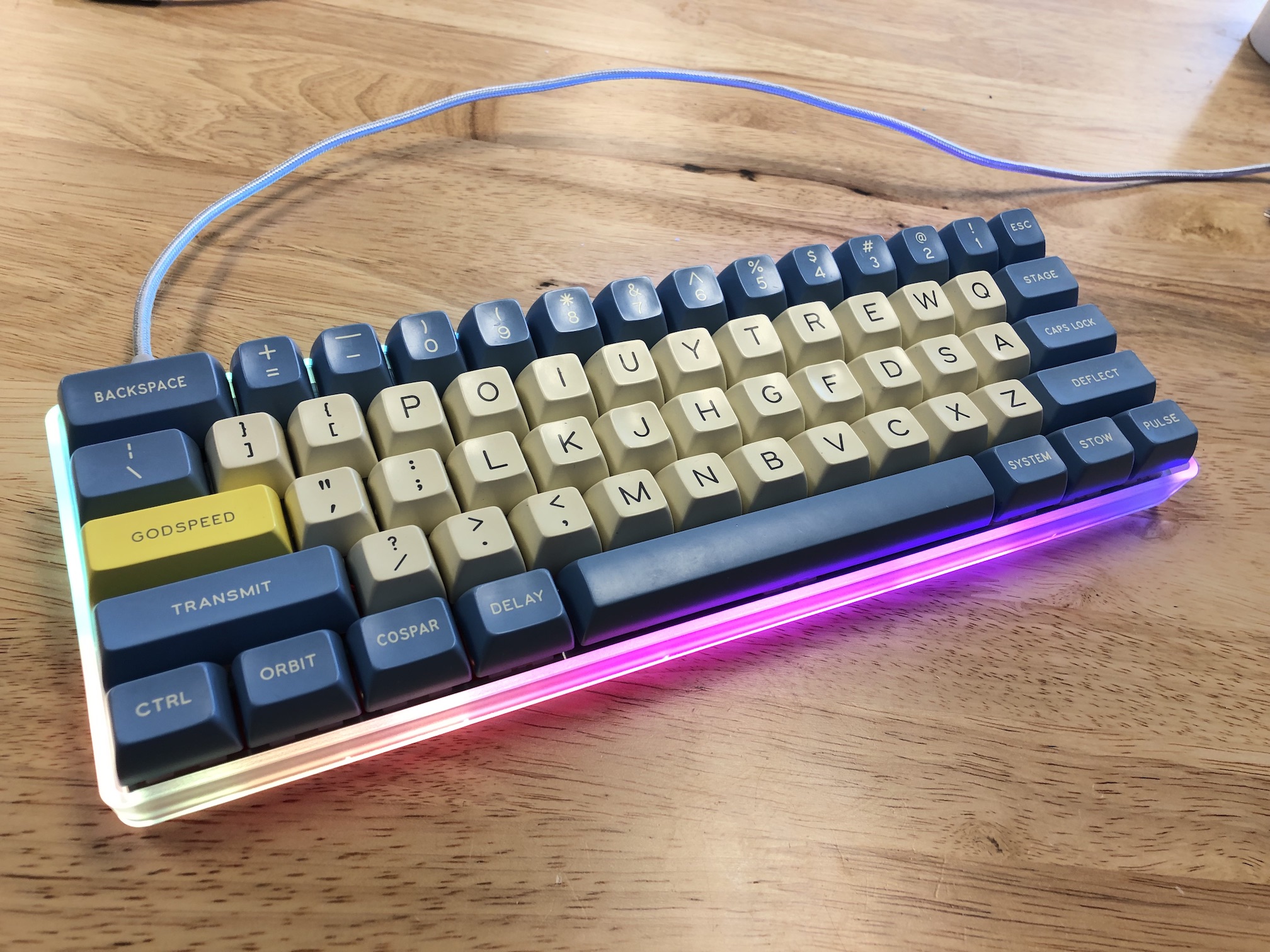 Completed WTF60 with keycaps and RGB underglow