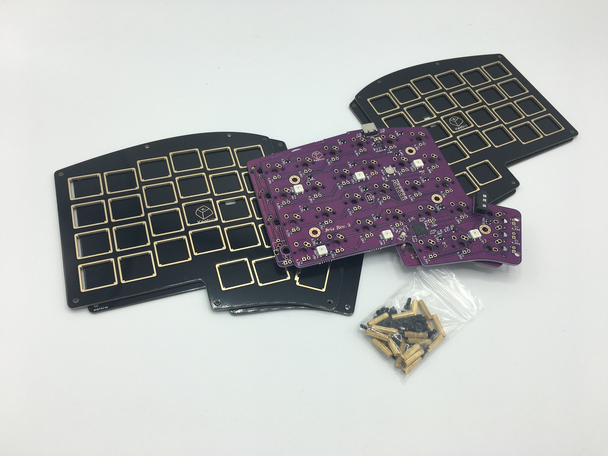 Iris Rev. 3 kit parts laid out