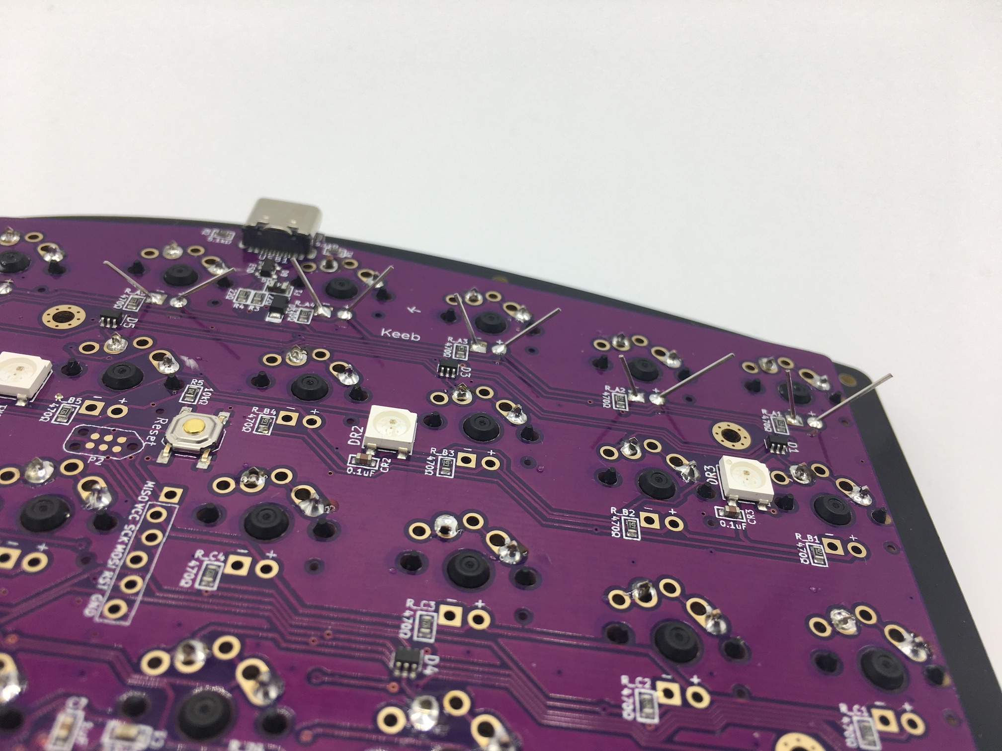 LED legs soldered across PCB