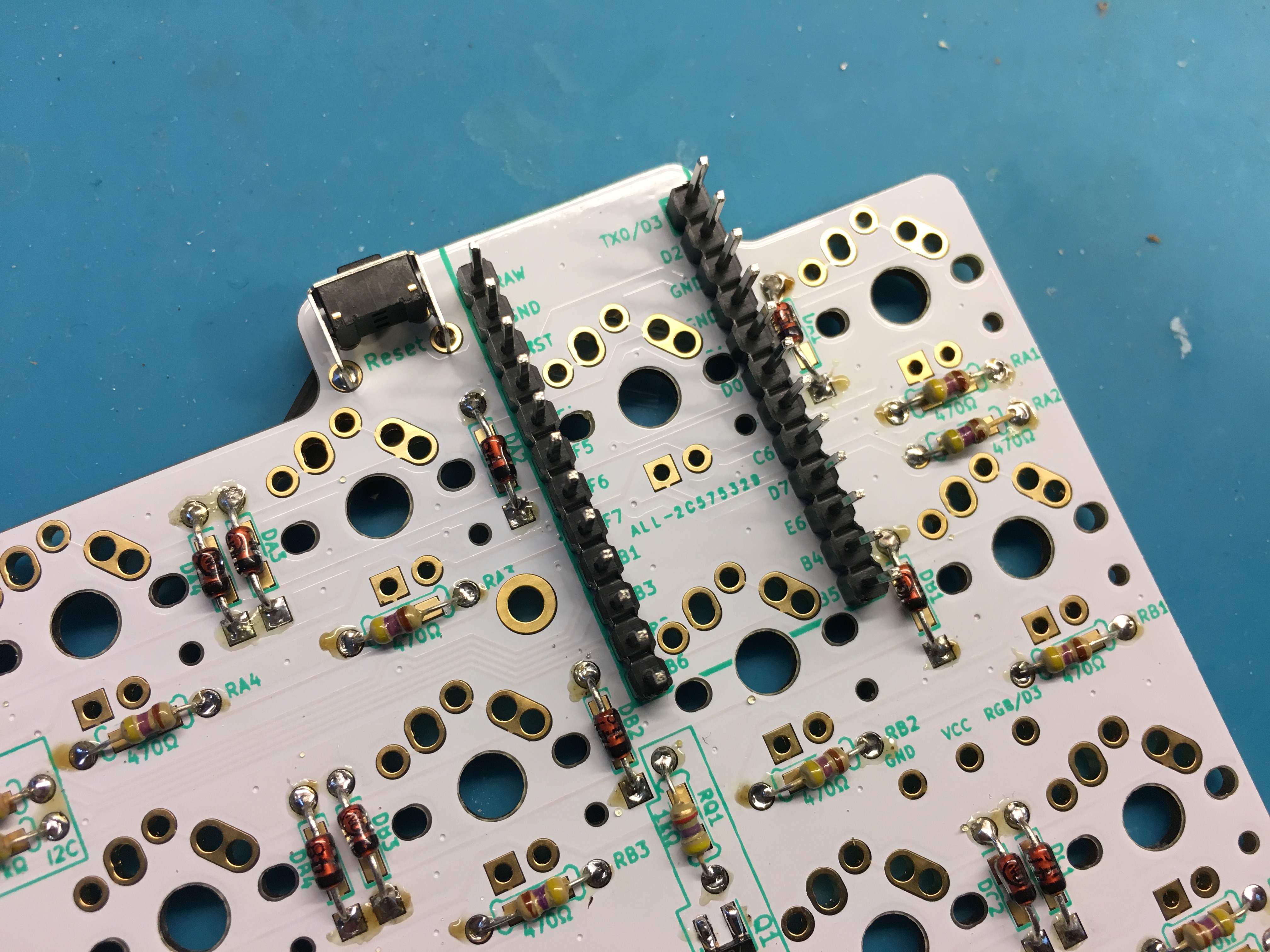 Header Pins Inserted in Left PCB