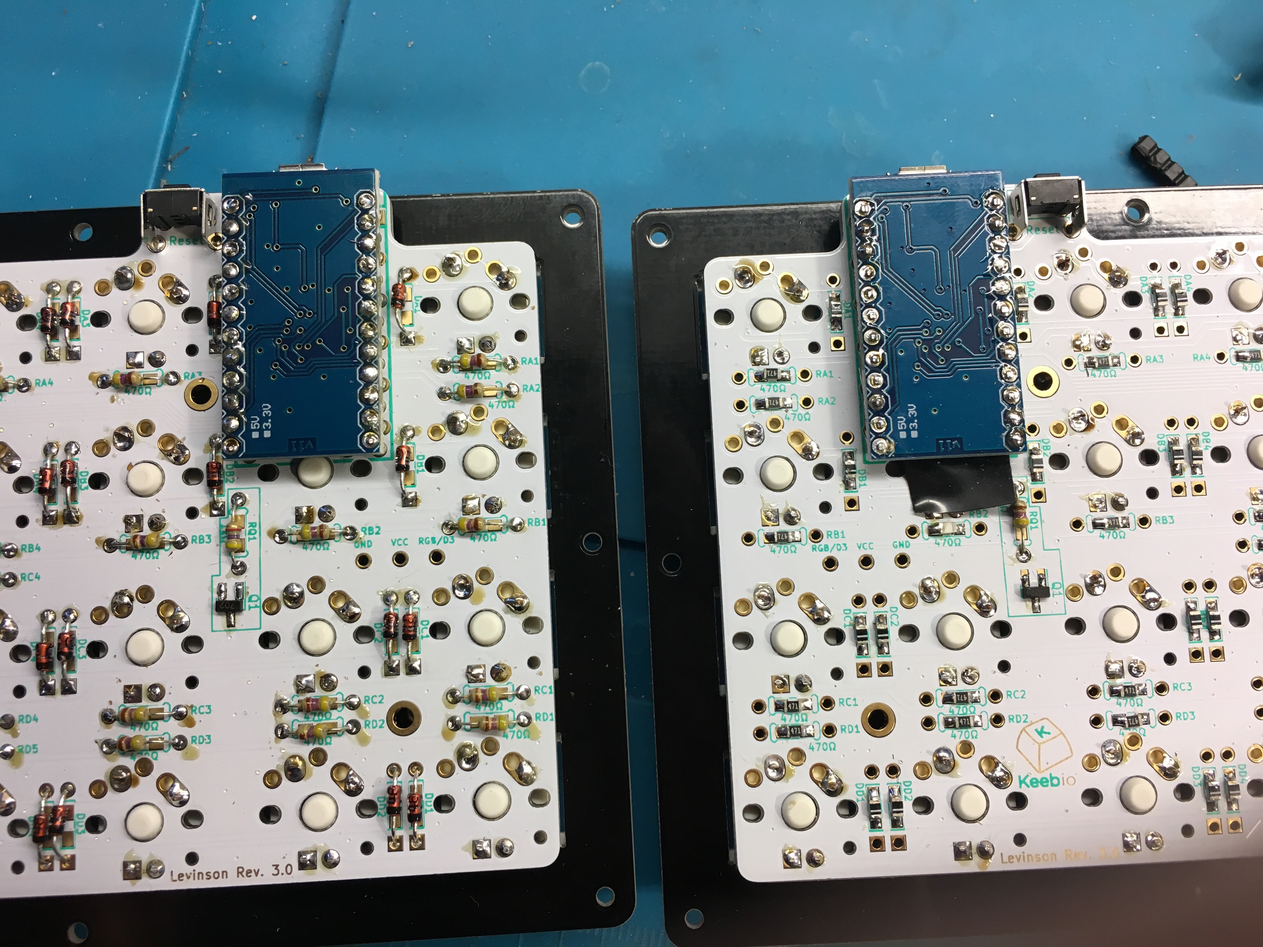 Both PCBs with Pro Micros Installed