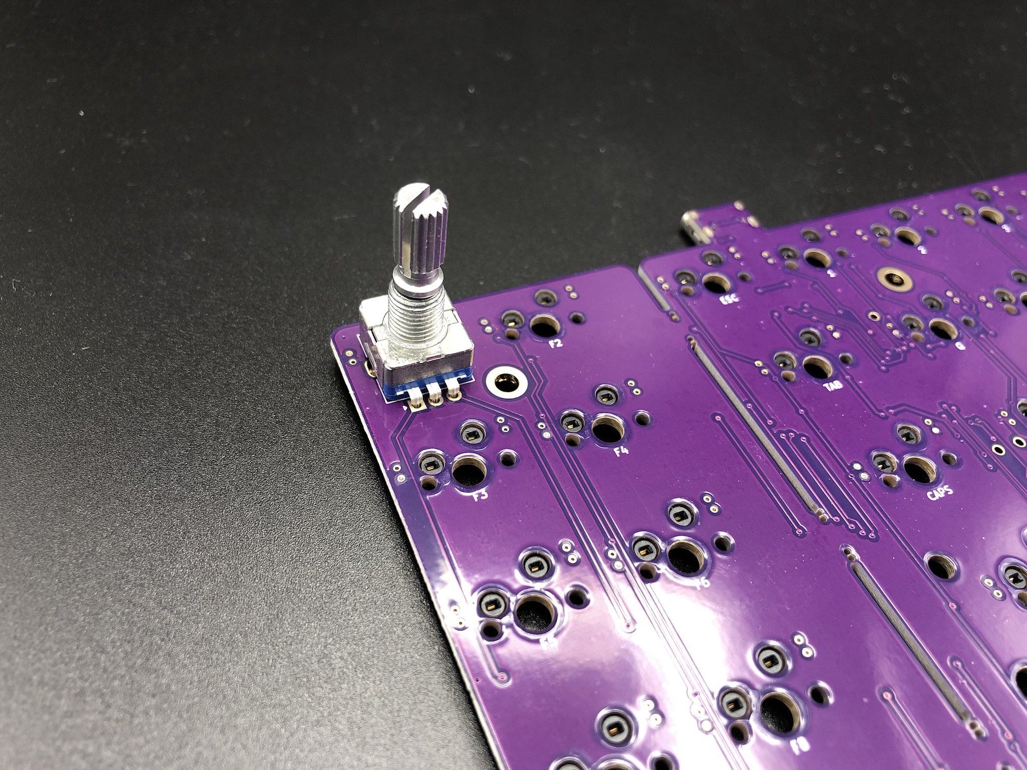 Rotary encoder installed on PCB corner