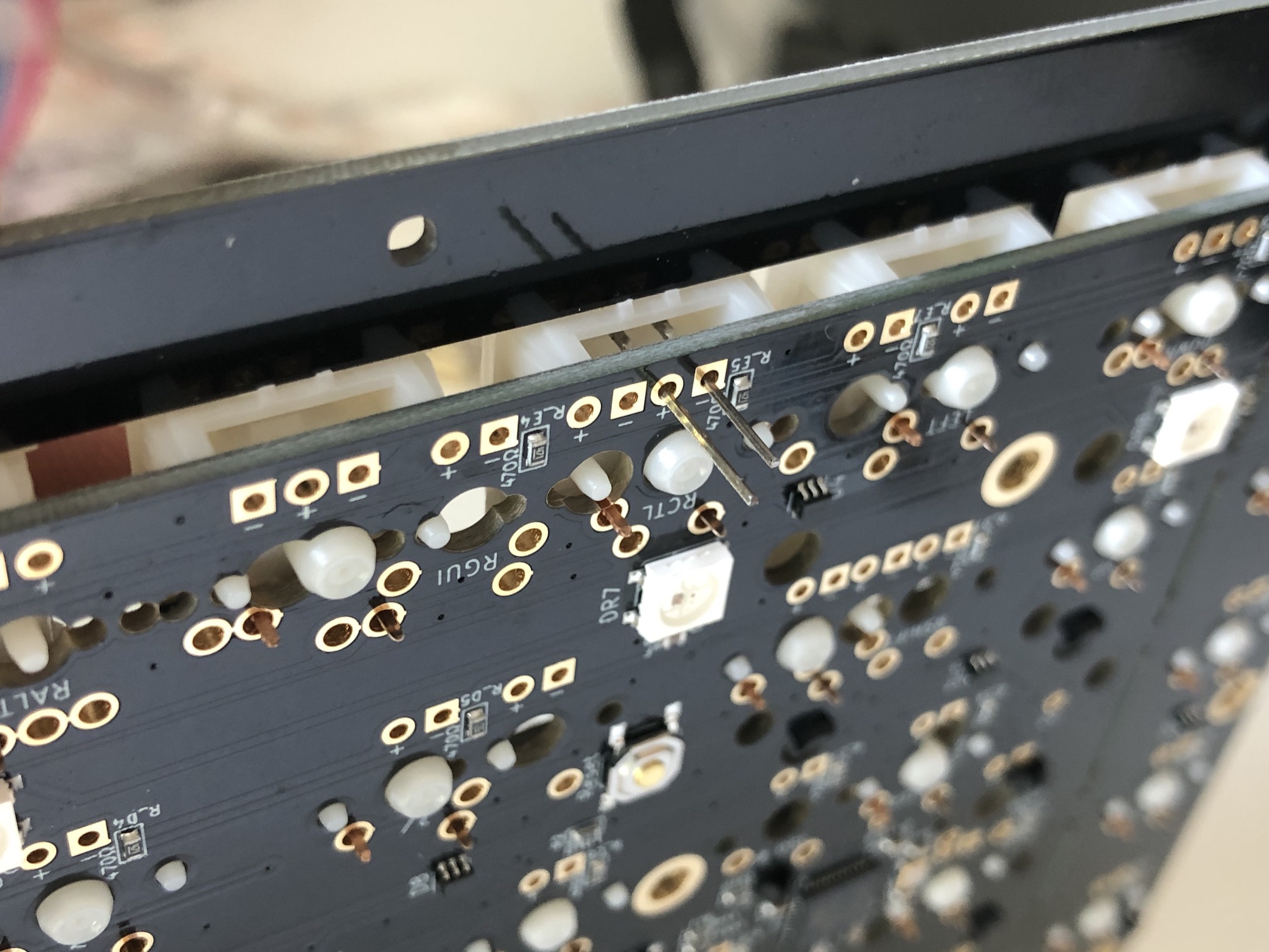 LED inserted through switch and PCB