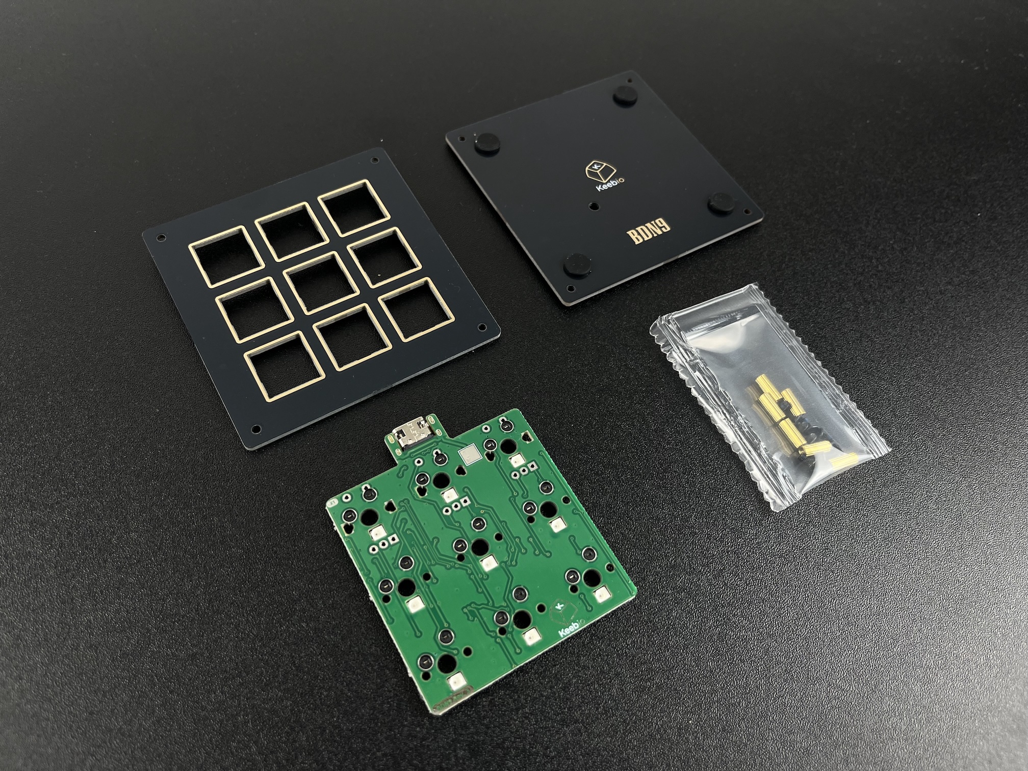 BDN9 Rev. 3 kit parts laid out