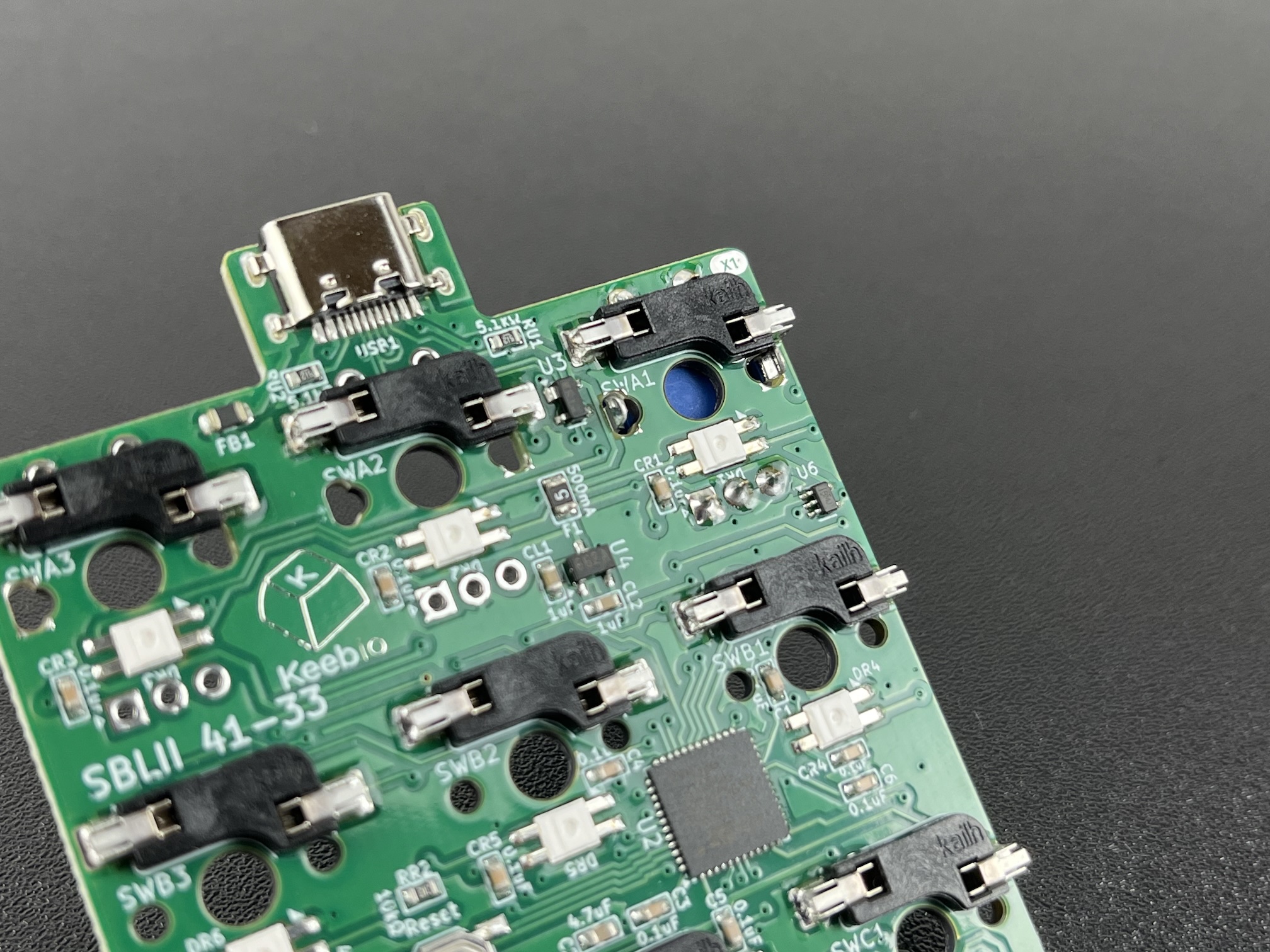PCB top side showing encoder pins