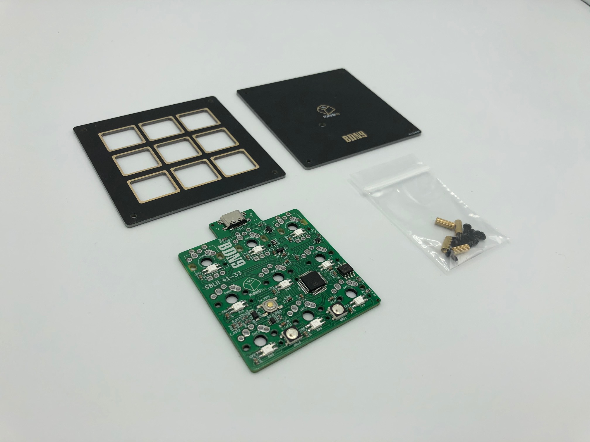 BDN9 Rev. 2 kit parts laid out