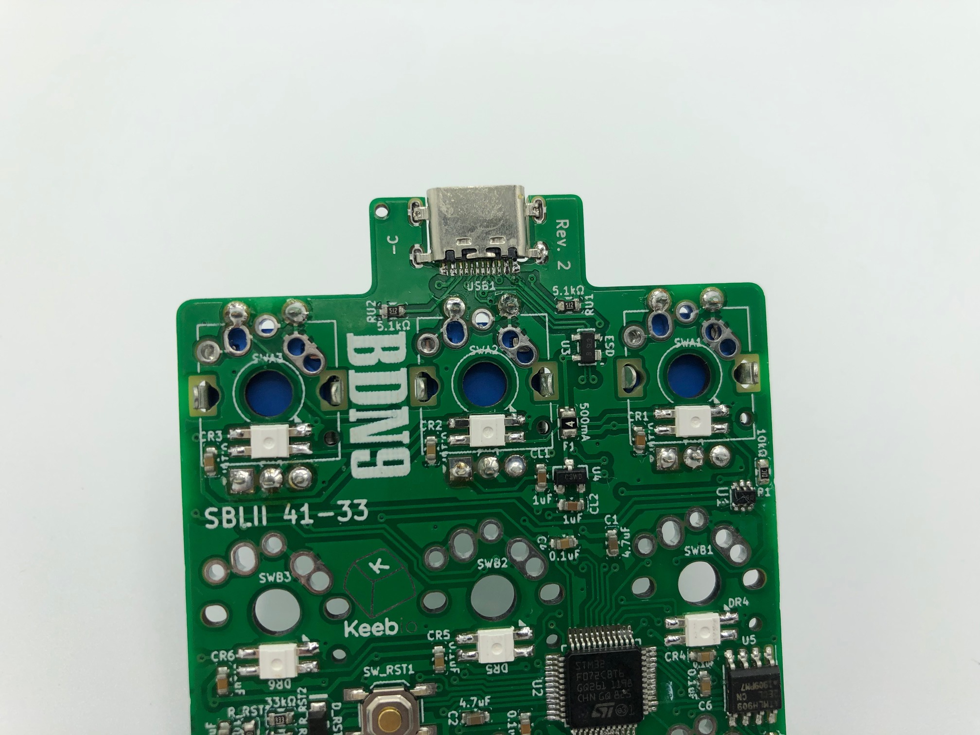 PCB top side showing encoder pins