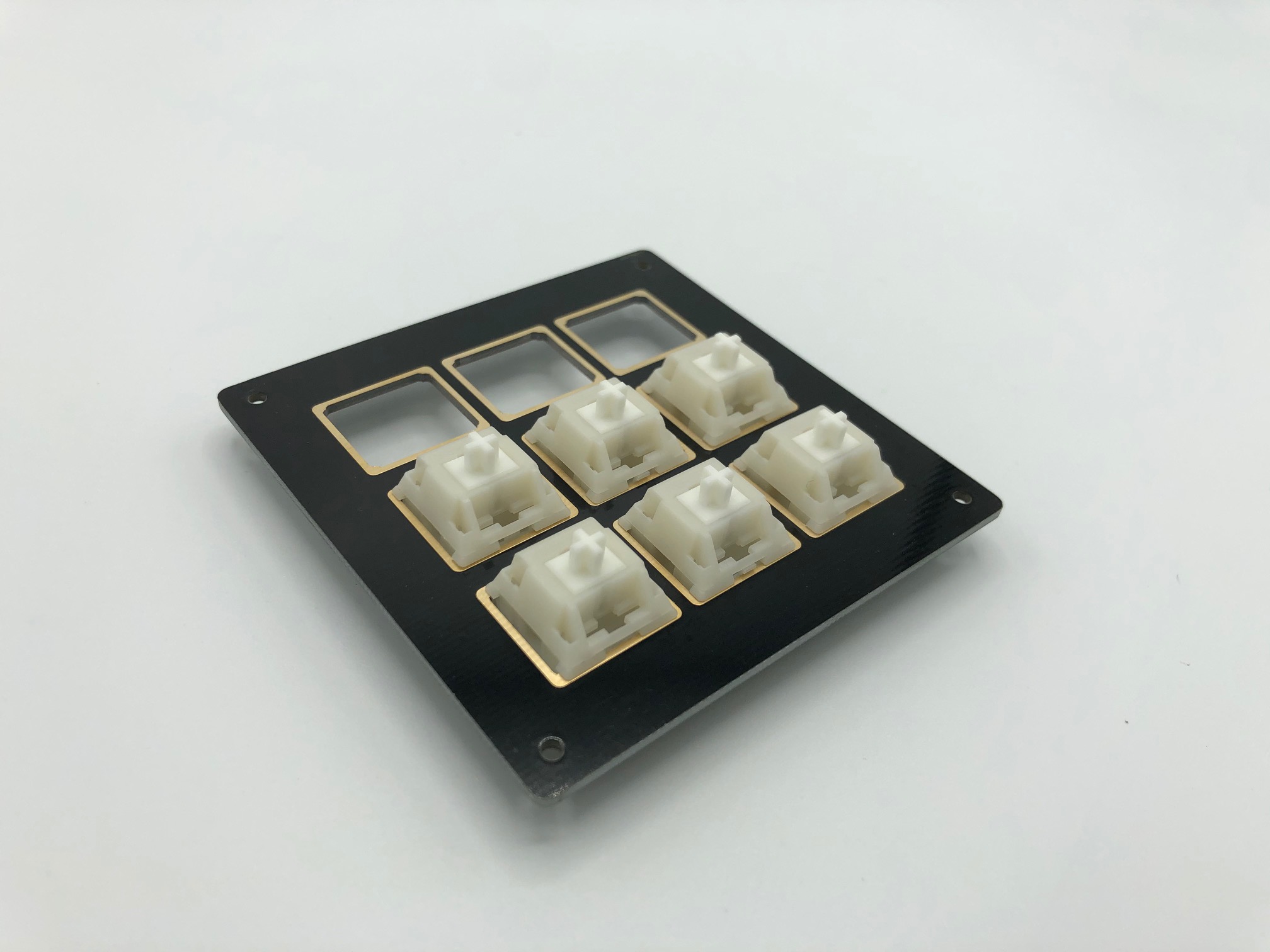 Switches partially inserted in FR4 plate