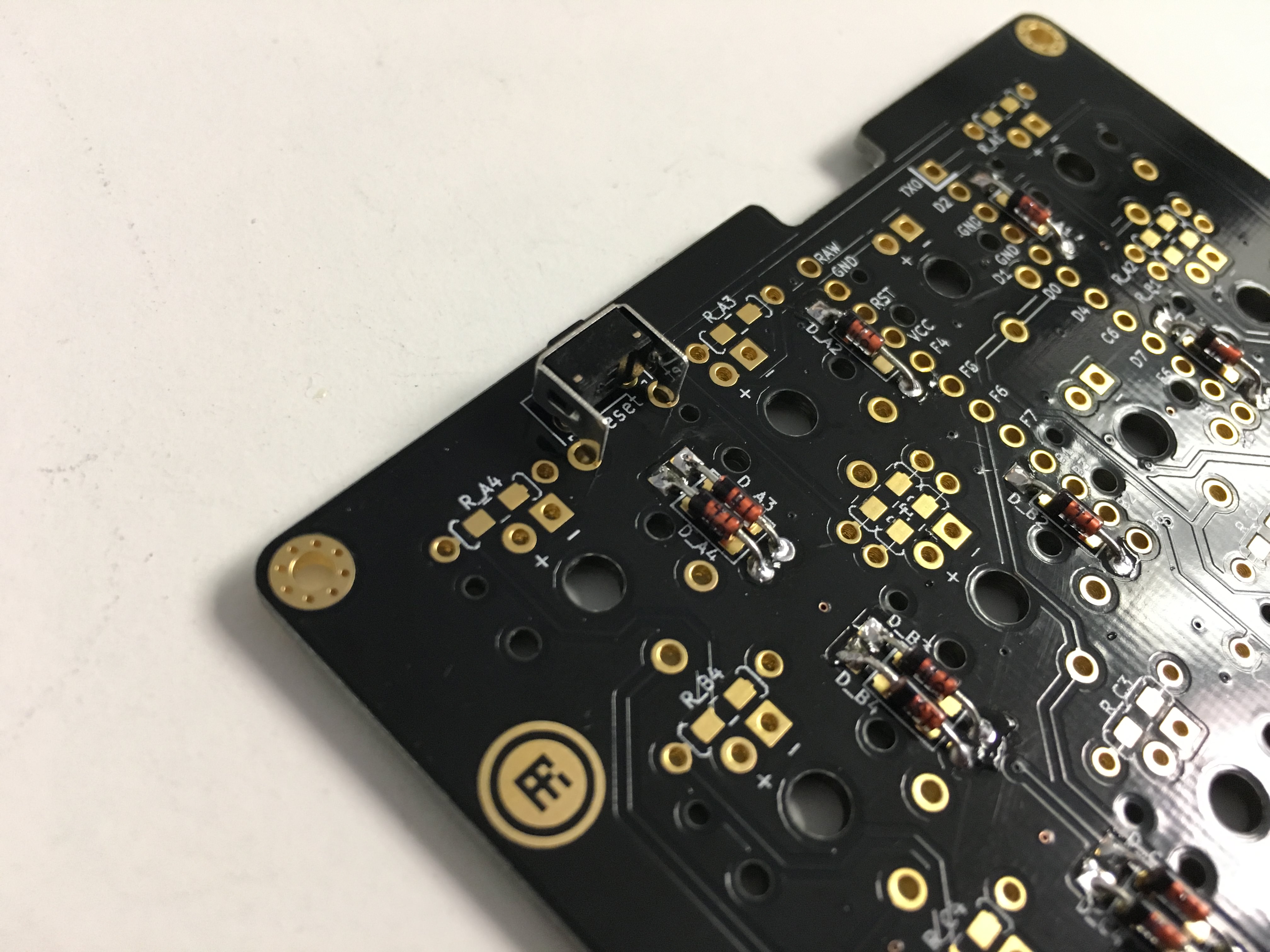 Reset switch and diodes soldered