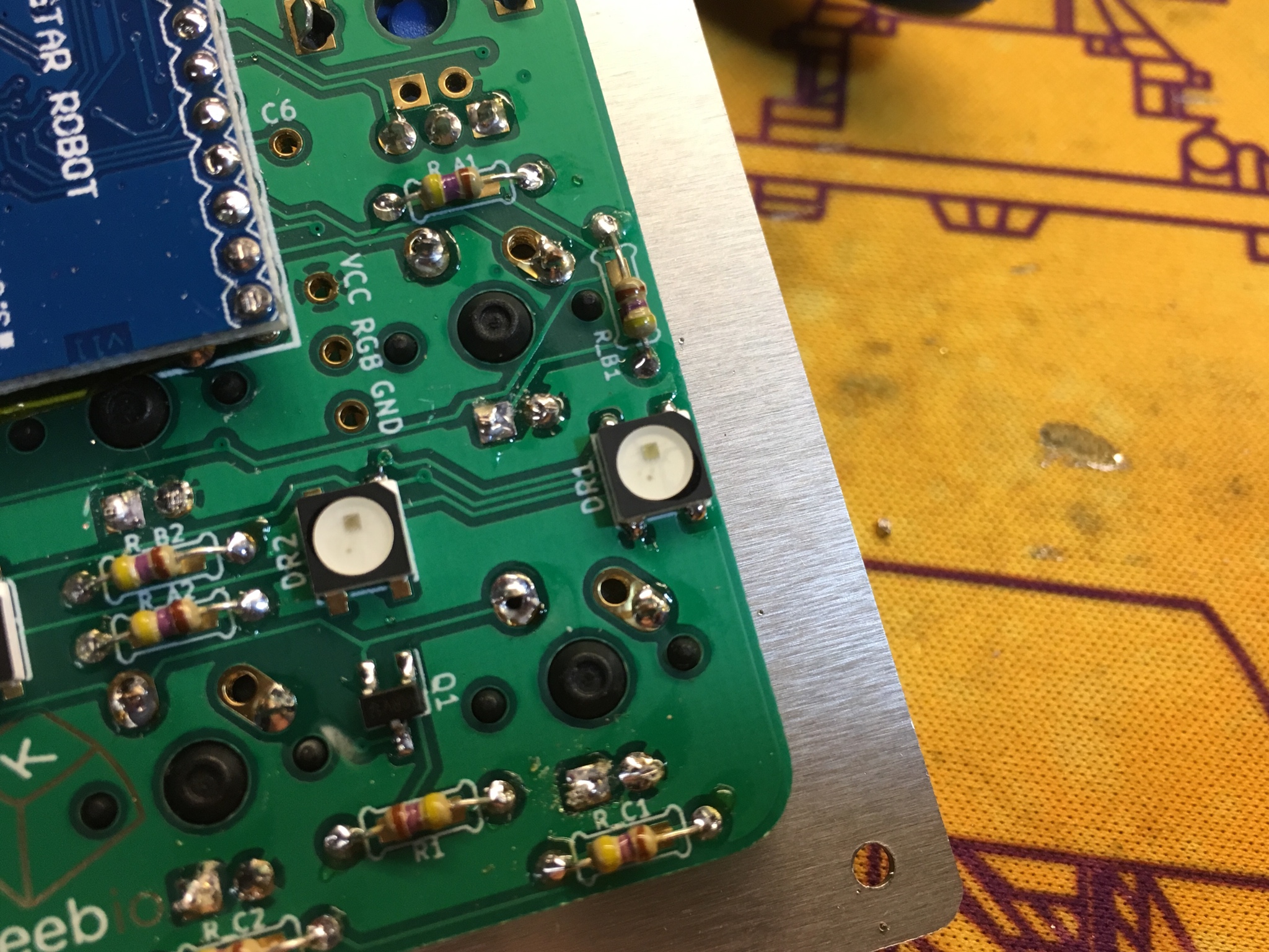 RGB LEDs with remaining pads soldered