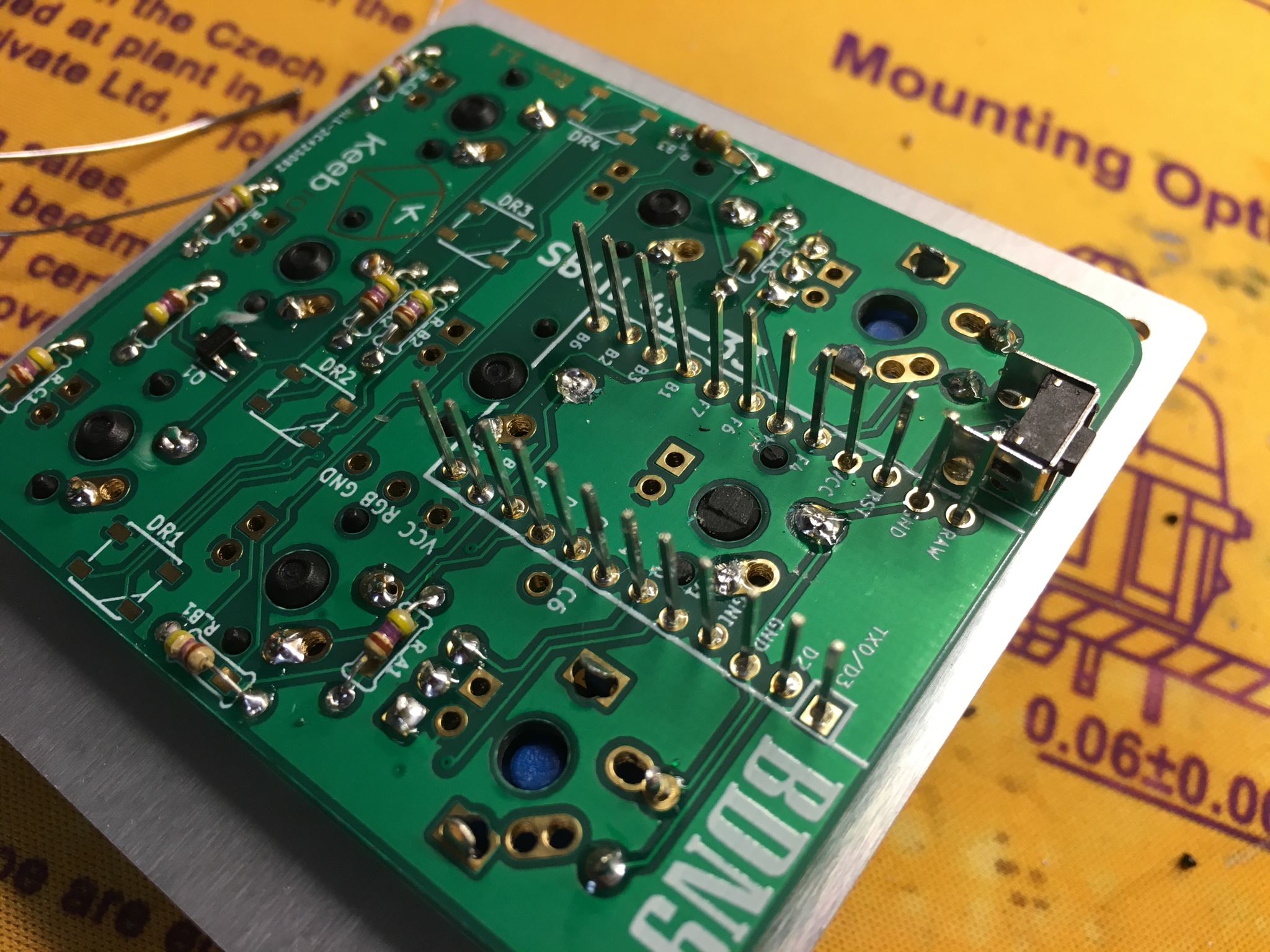 Switches soldered onto PCB underside