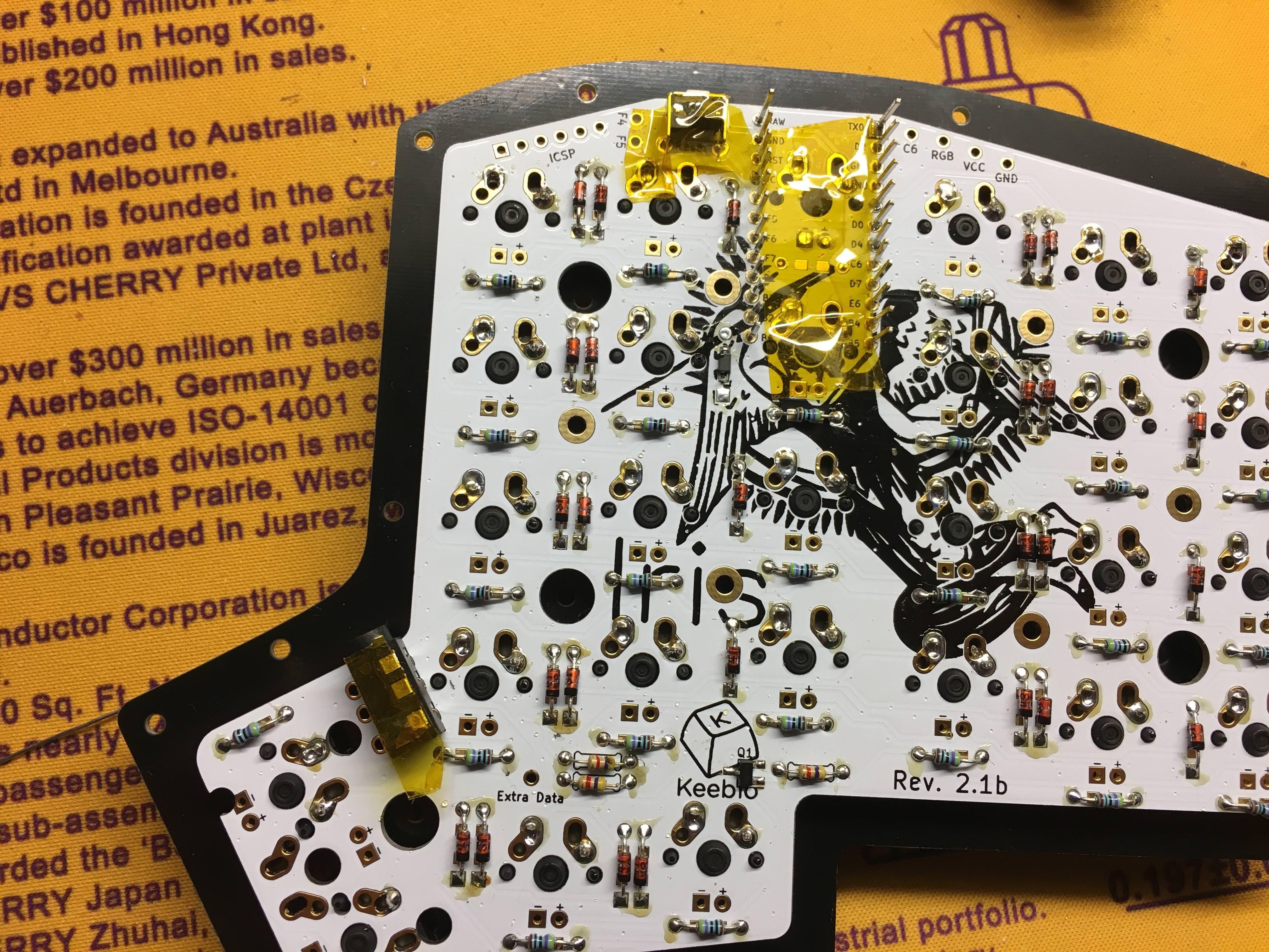 Kapton tape applied over TRRS jack and Pro Micro area