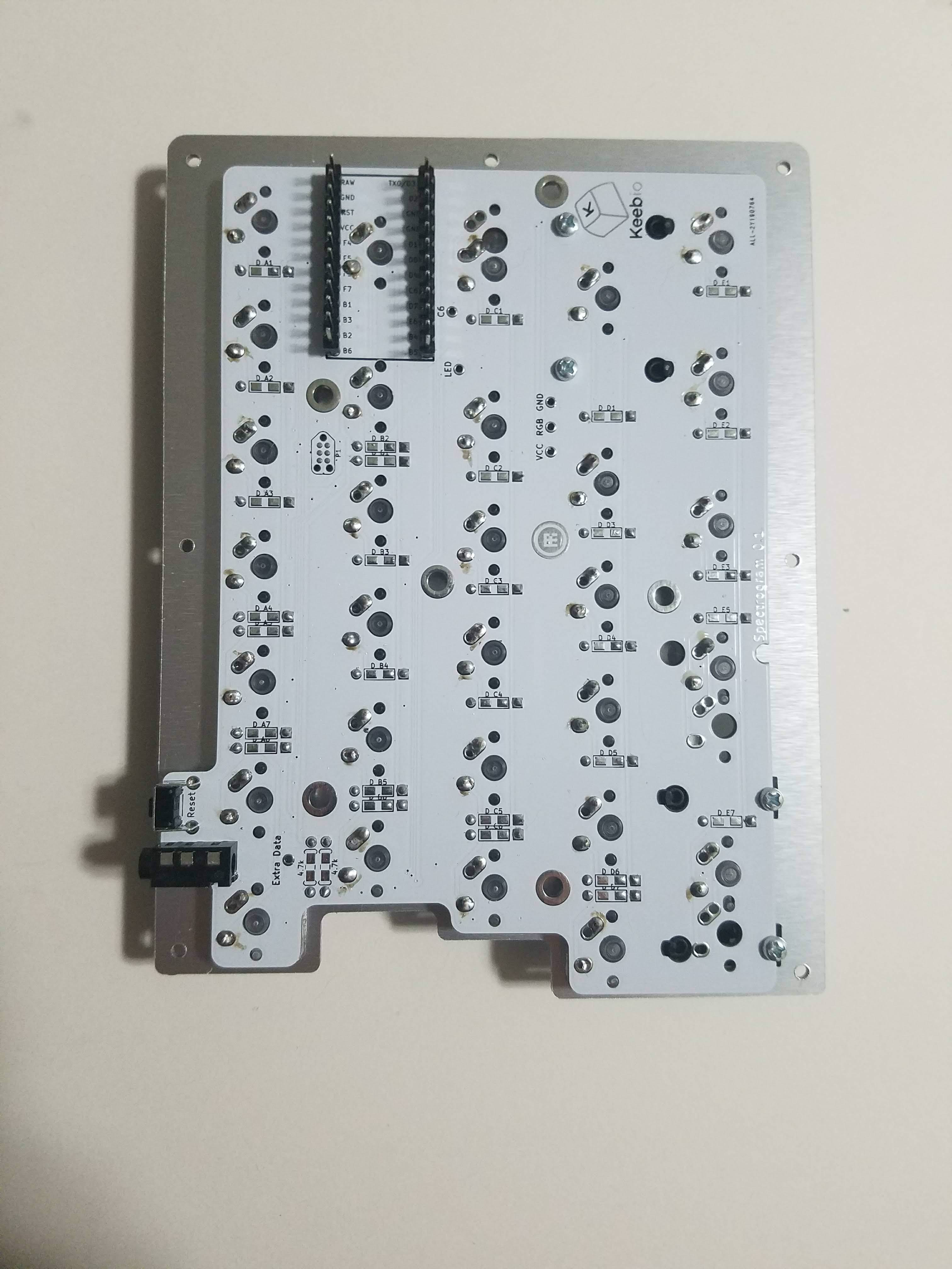 PCB with all switches and Pro Micro header pins