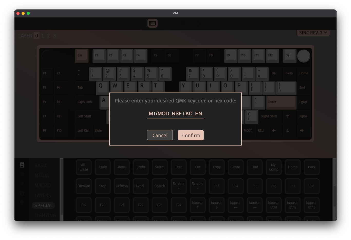 VIA Any Key Entry Dialog