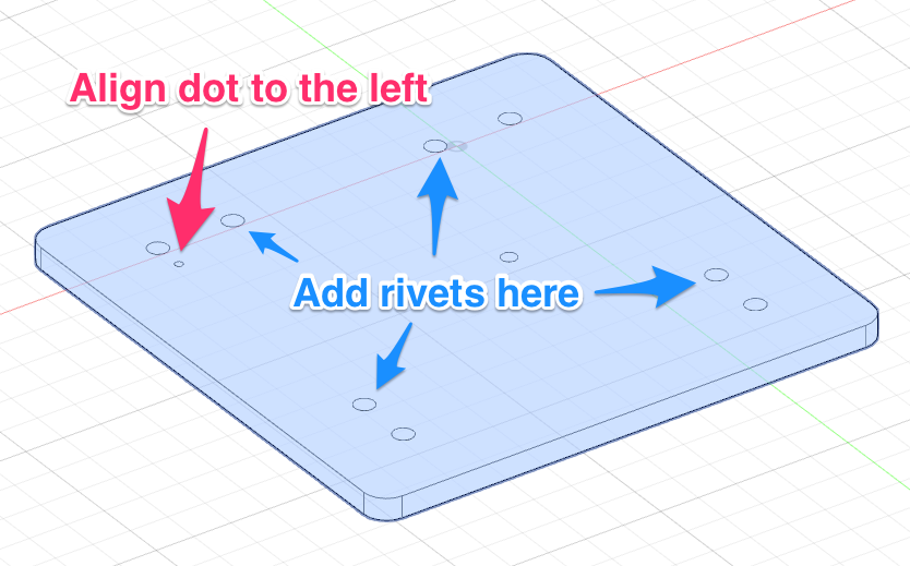 Bottom plate with rivet nut locations