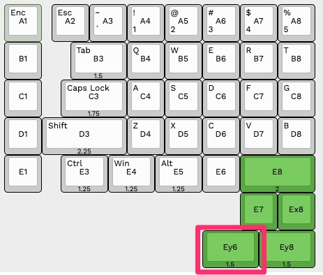 Layout diagram showing missing trace on left 1.5u thumb key