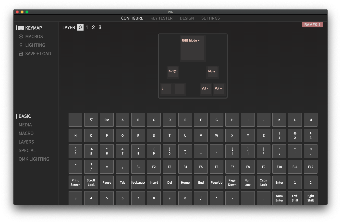 VIA Configurator layout for BAMFK-1