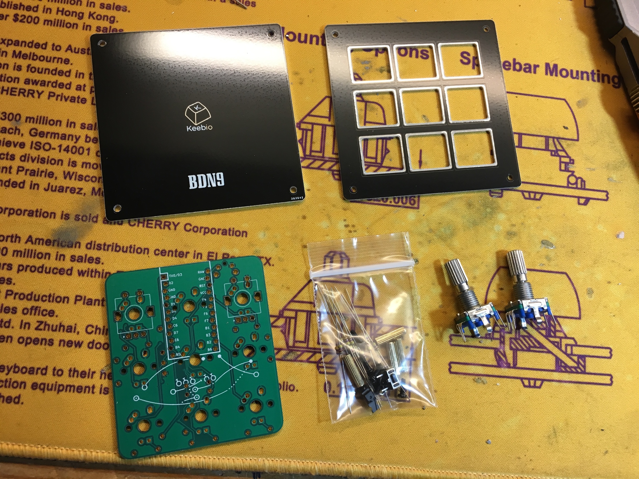 BDN9 Rev. 1 kit parts laid out