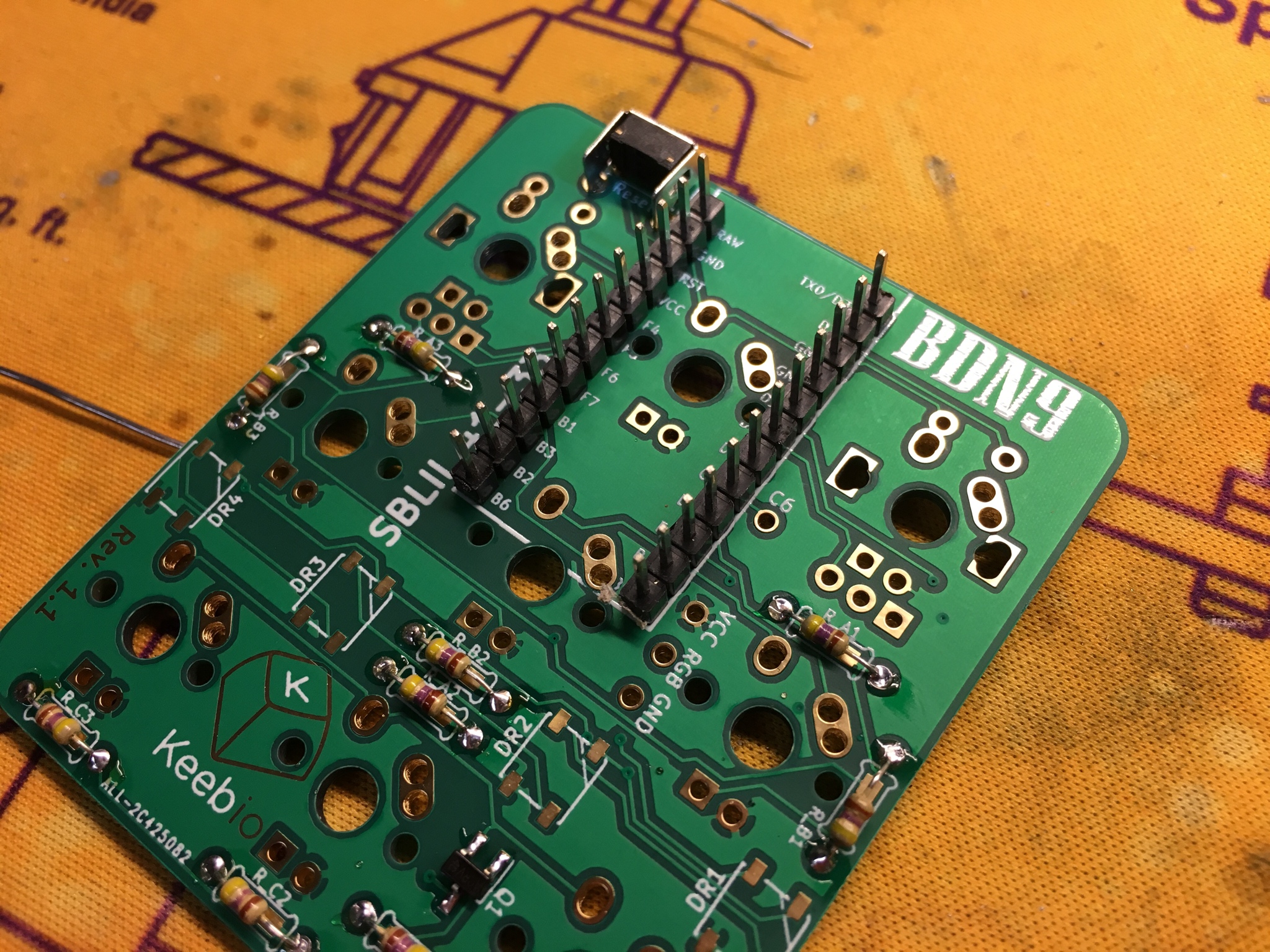 Header pins inserted in PCB