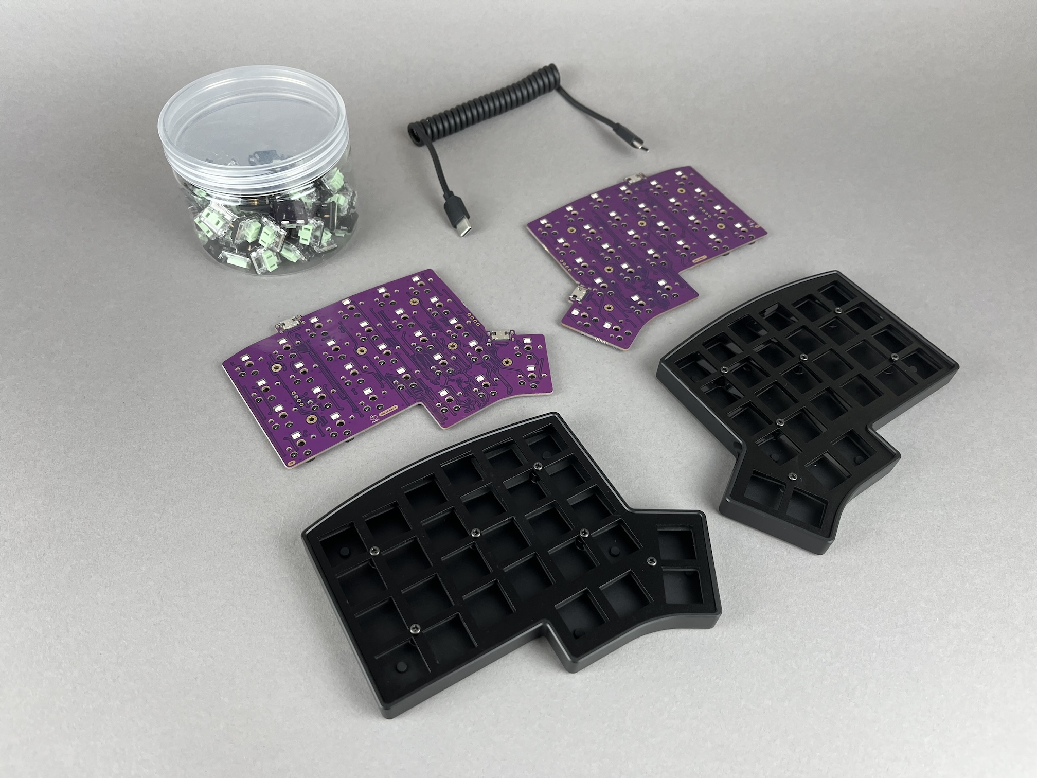 Iris CE kit parts laid out
