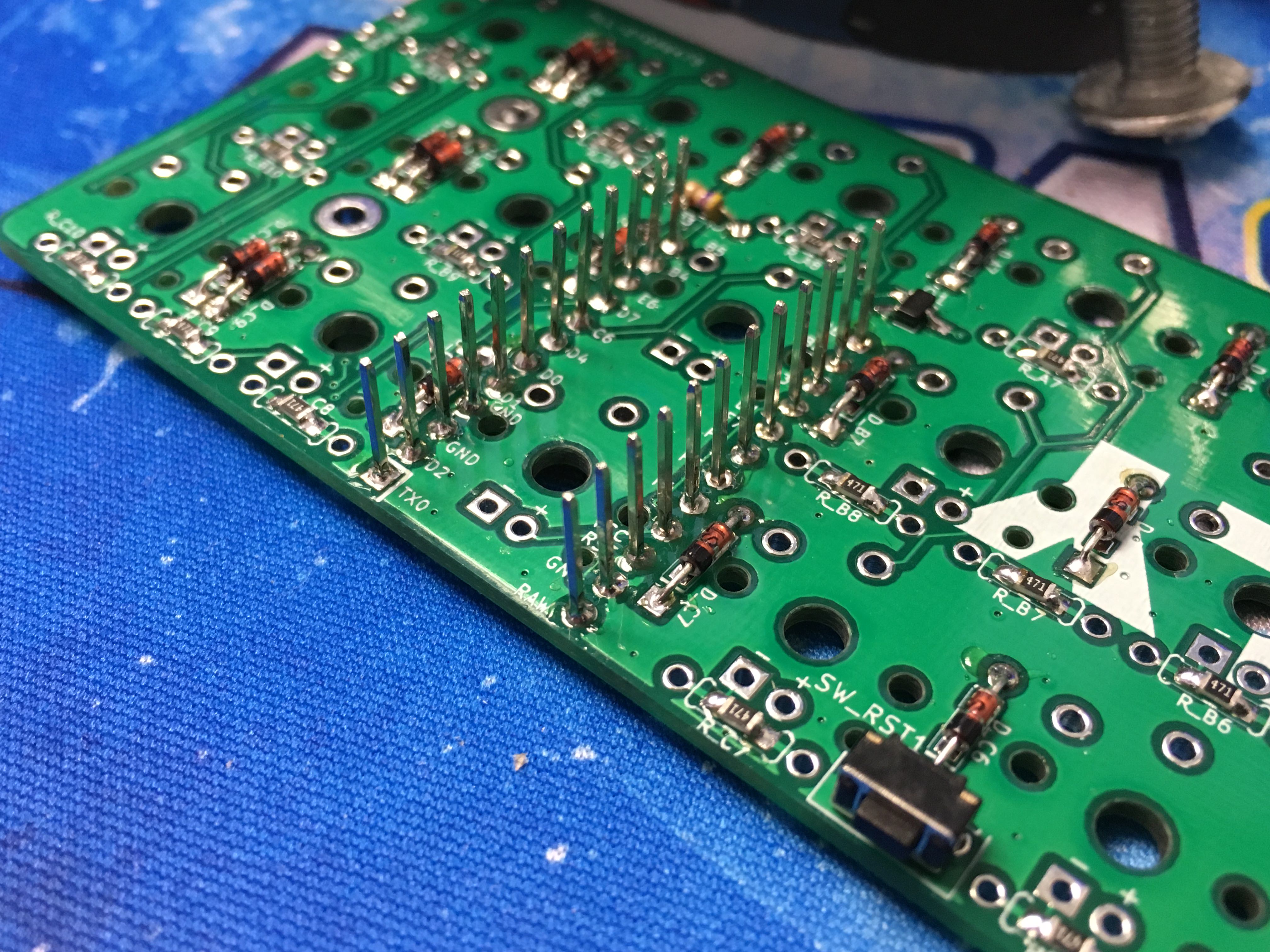 Pro Micro header pins installed
