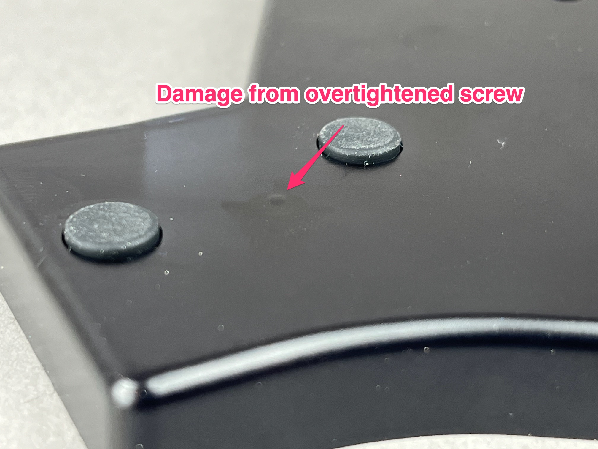 PC tray damaged from overtightened screw