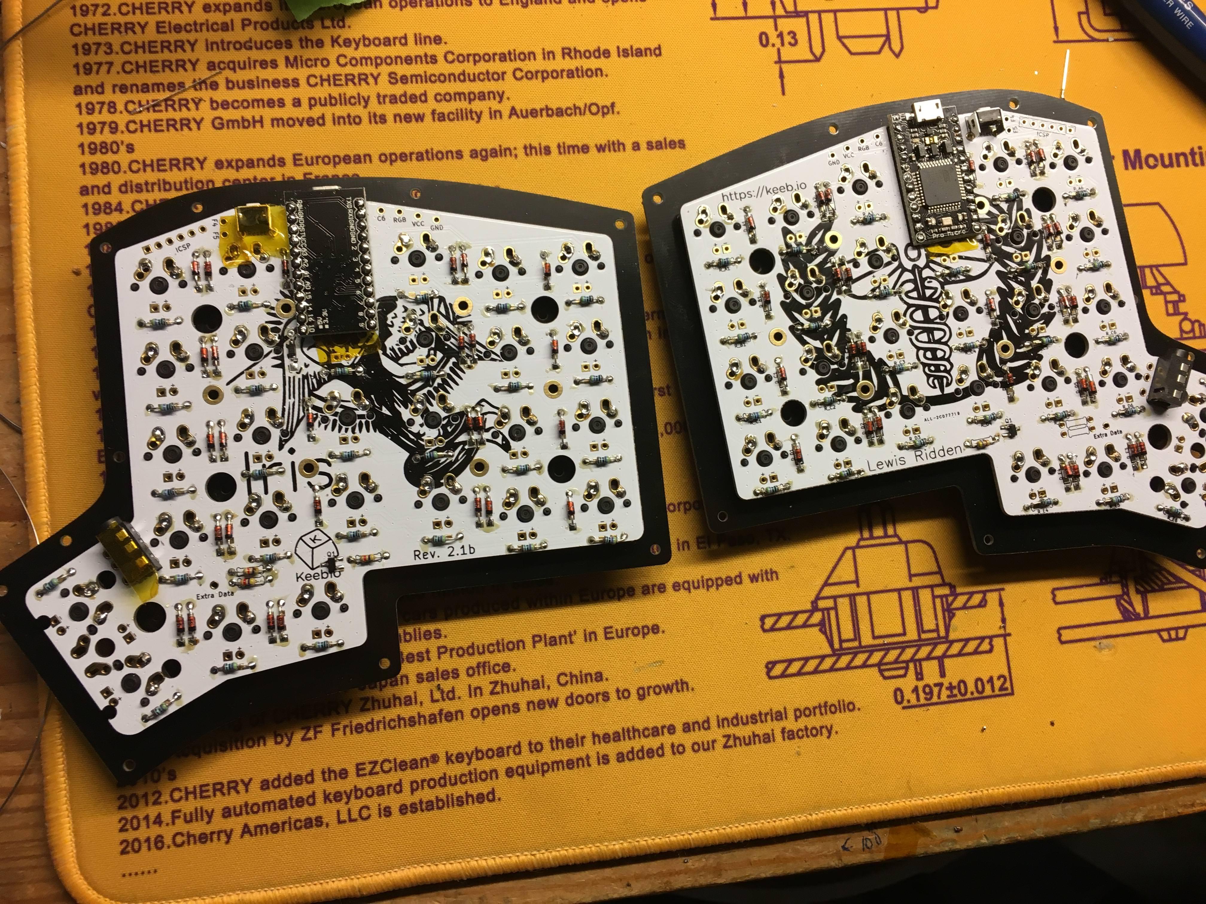 Both PCBs with Pro Micros